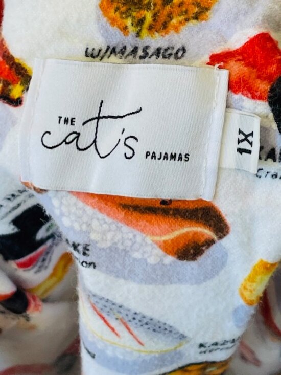Cat's Pajamas Yummy Sushi Pajama Set 100% Cotton Flannel Plus Size 1X - Picture 6 of 8